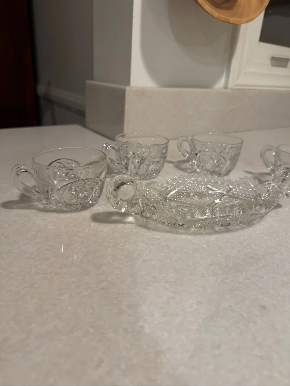 Vintage Clear Pressed Glass Tea Cup and Tray Set